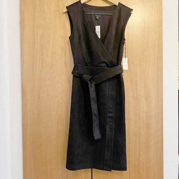 Loft Black Faux Suede Midi Wrap Dress Size 10 - Picture 1 of 13